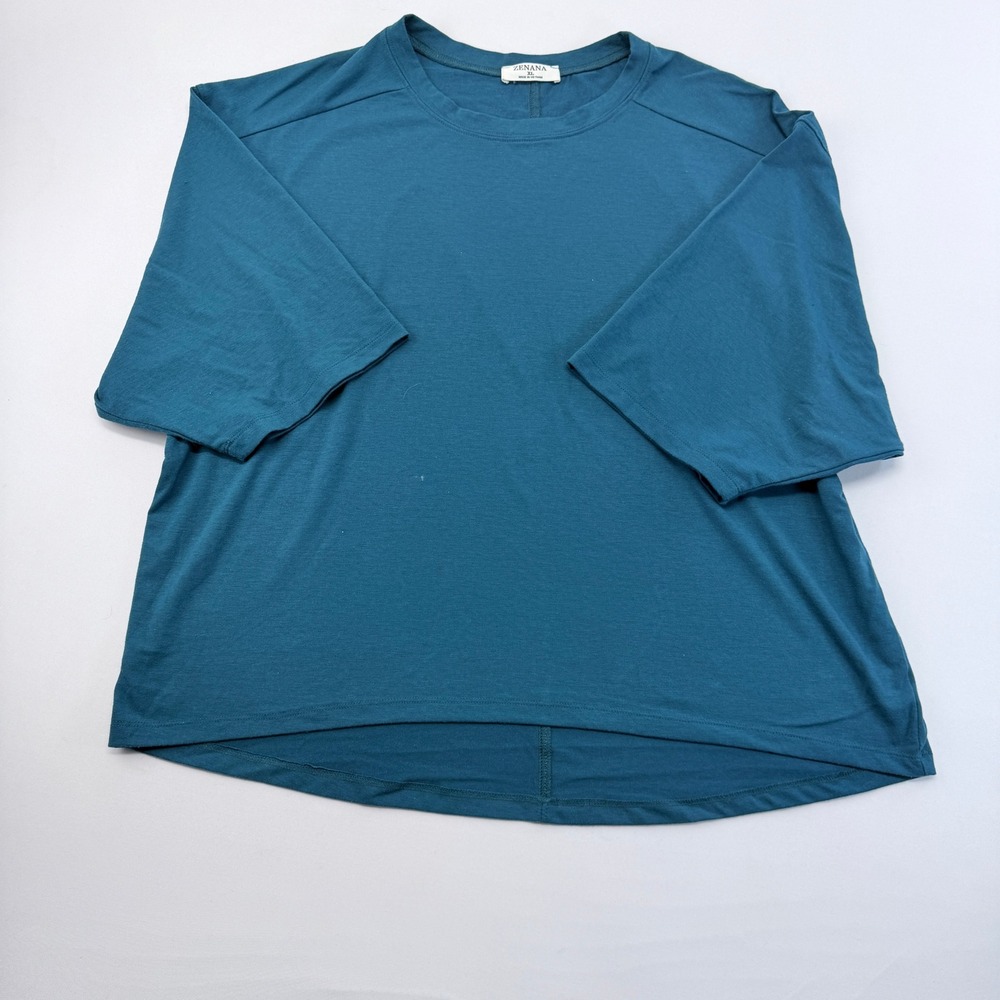 Zenana XL Teal Blue Short Sleeve High Low Relaxed Top